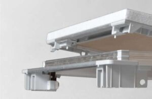 Trampilla pladur cuadrada grande - Vista lateral con apertura